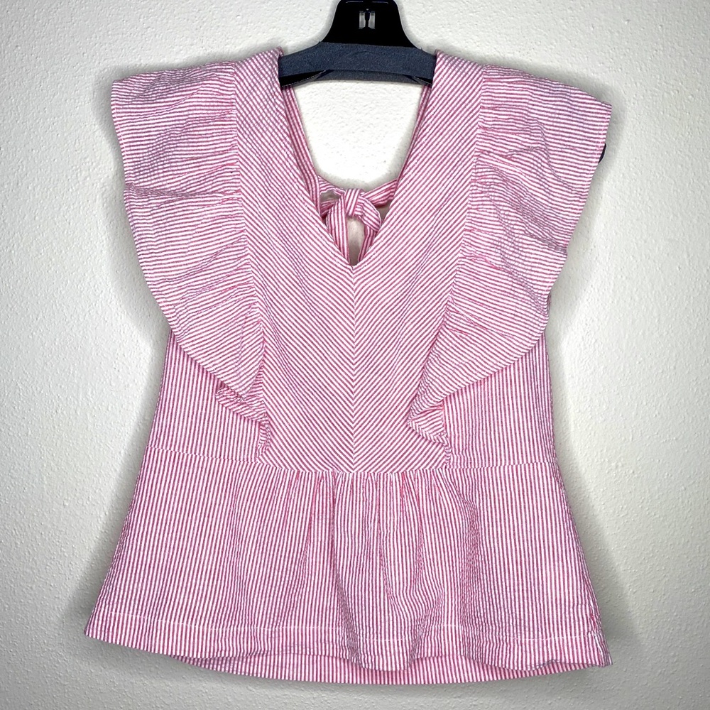 LA PETITE FRANCAISE Red/White Striped Ruffled Top